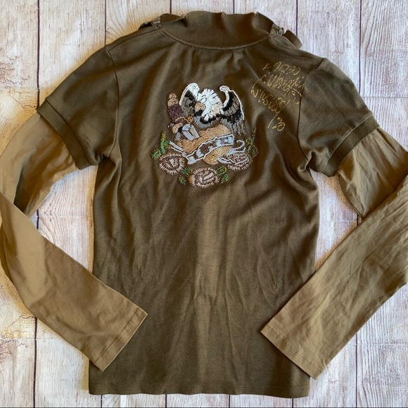 Yay Couture Large Long Sleeve Shirt Extensive Beading&Distressing EUC - Picture 5 of 10